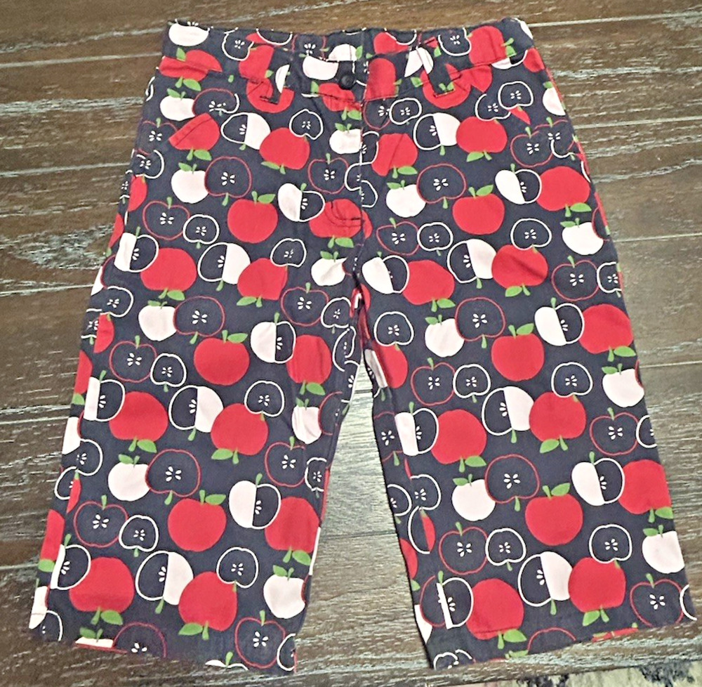 Gymboree Girls Apple Print Bermuda Shorts Size 9 Navy Cotton